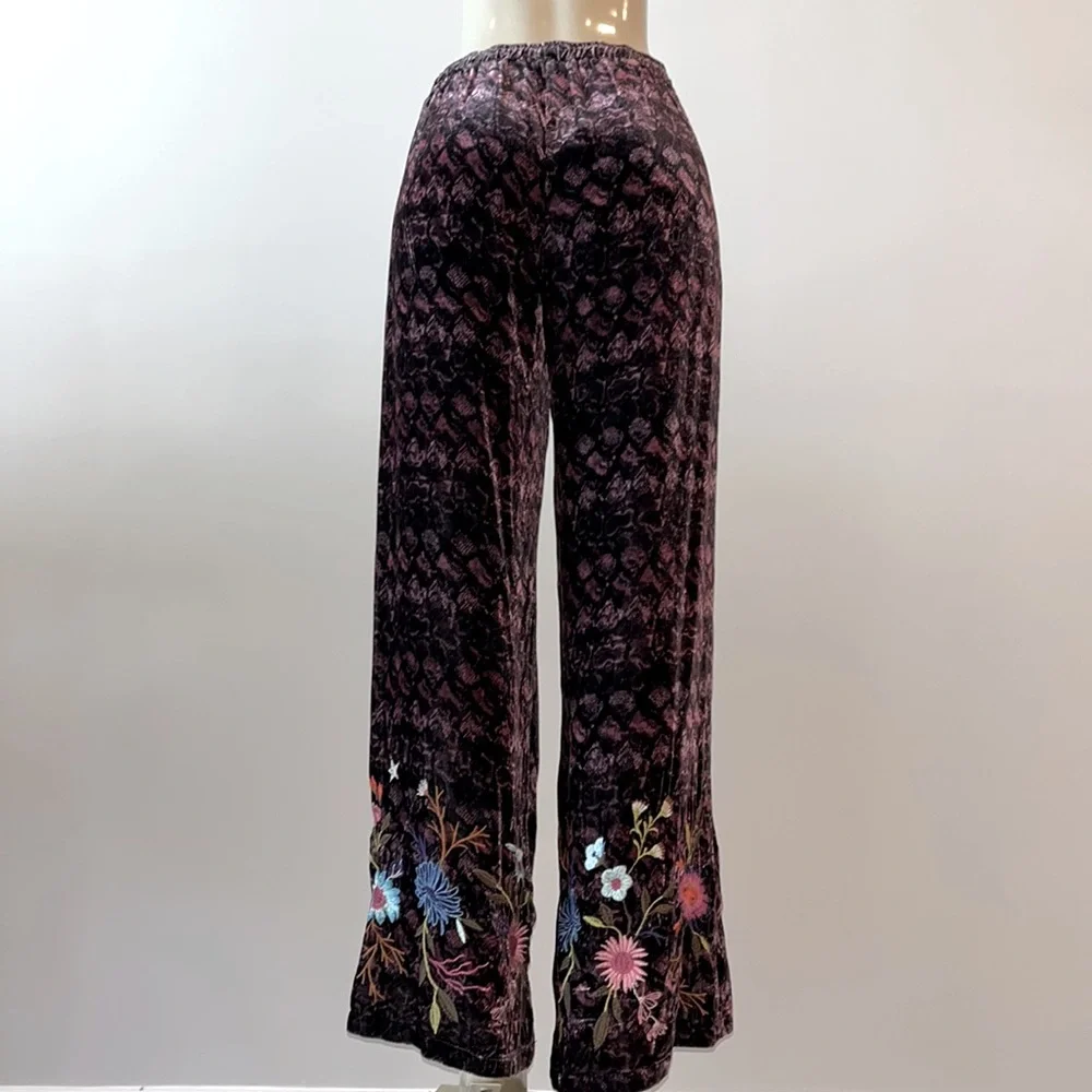 Johnny Was Los Angeles Ulla Floral Embroidered Velvet Pants Black Small - Picture 4 of 9